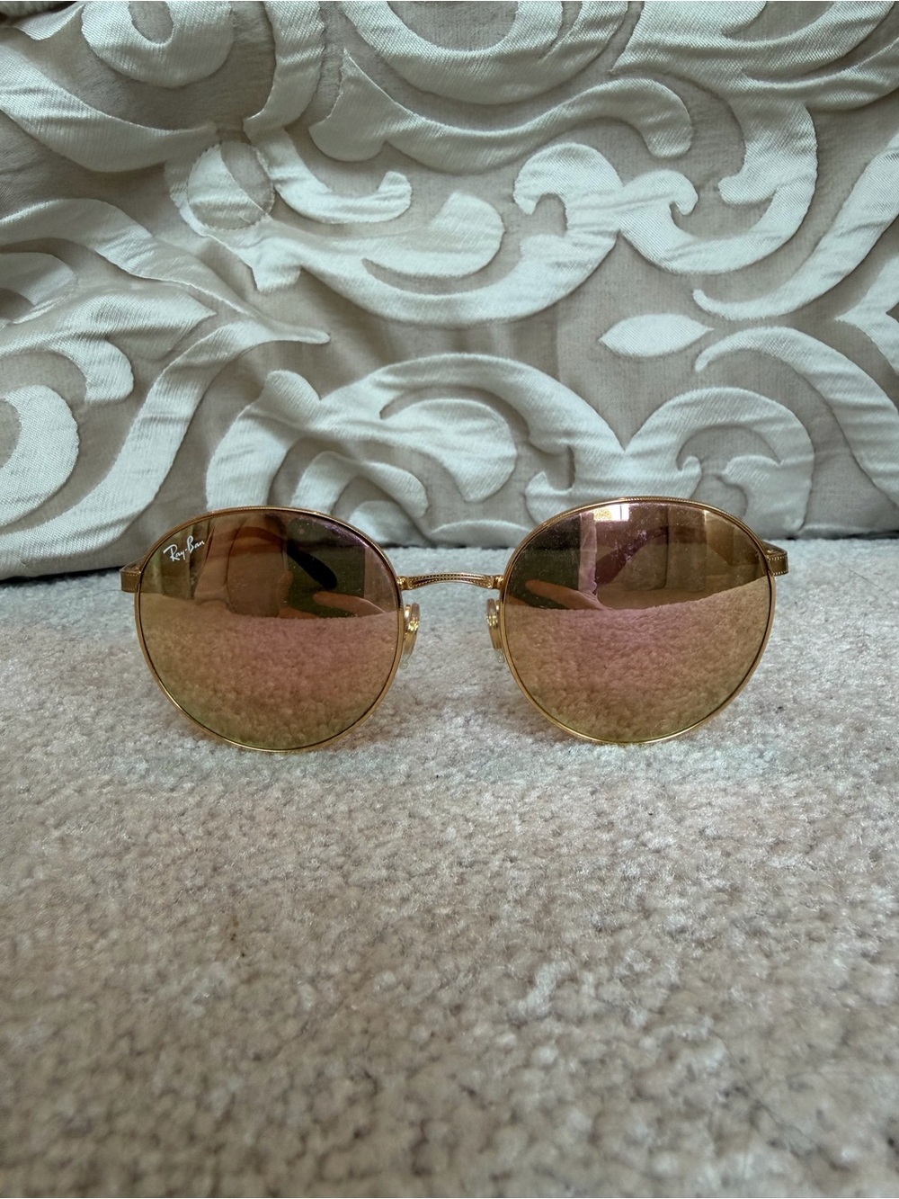Ray-Ban RB3537 001/2Y Gold Round Metal Sunglasses Pink Mirror 51-19